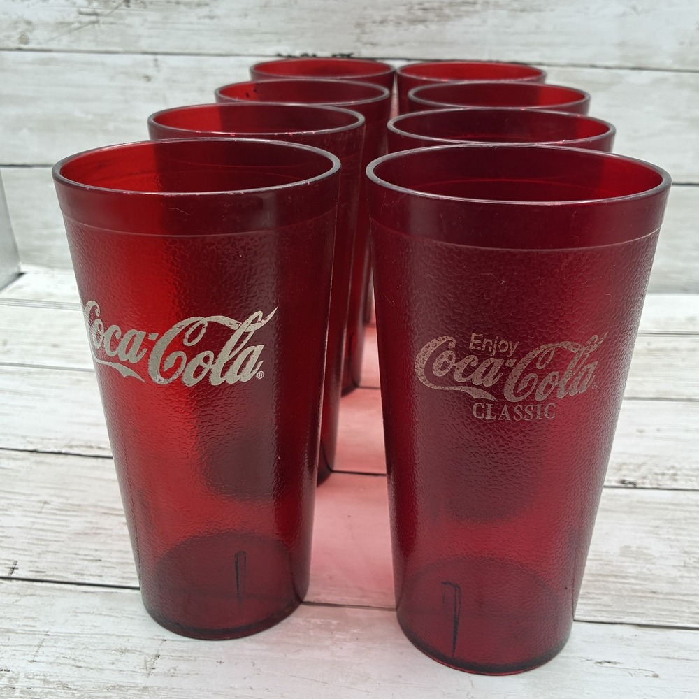 Set of 8 Coca-Cola Classic Red Plastic Diner Tumblers Glasses 16oz Fountain Cups